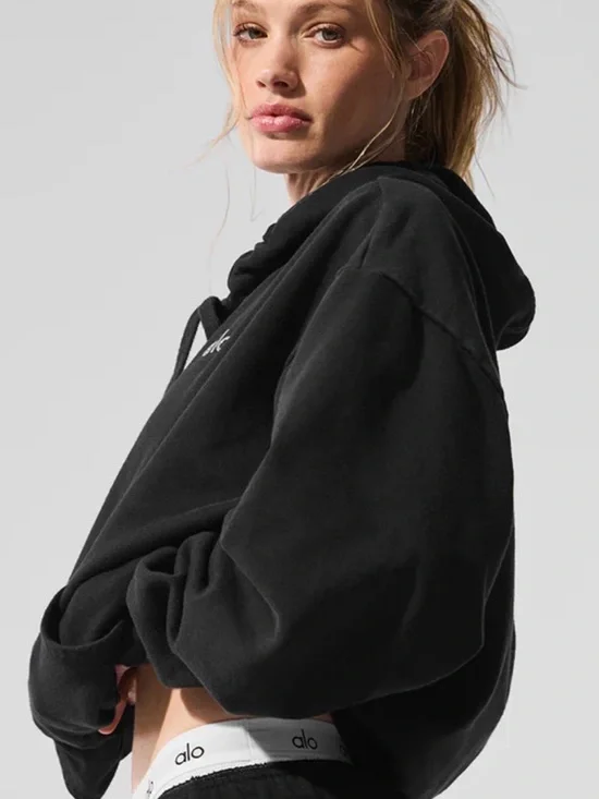 ALO Yoga Black Relaxed Drawstring Hoodie - tag missing - Picture 3 of 5